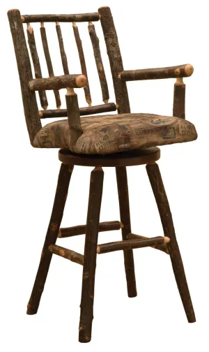 Hickory Log 24" Swivel Barstool w/Arms