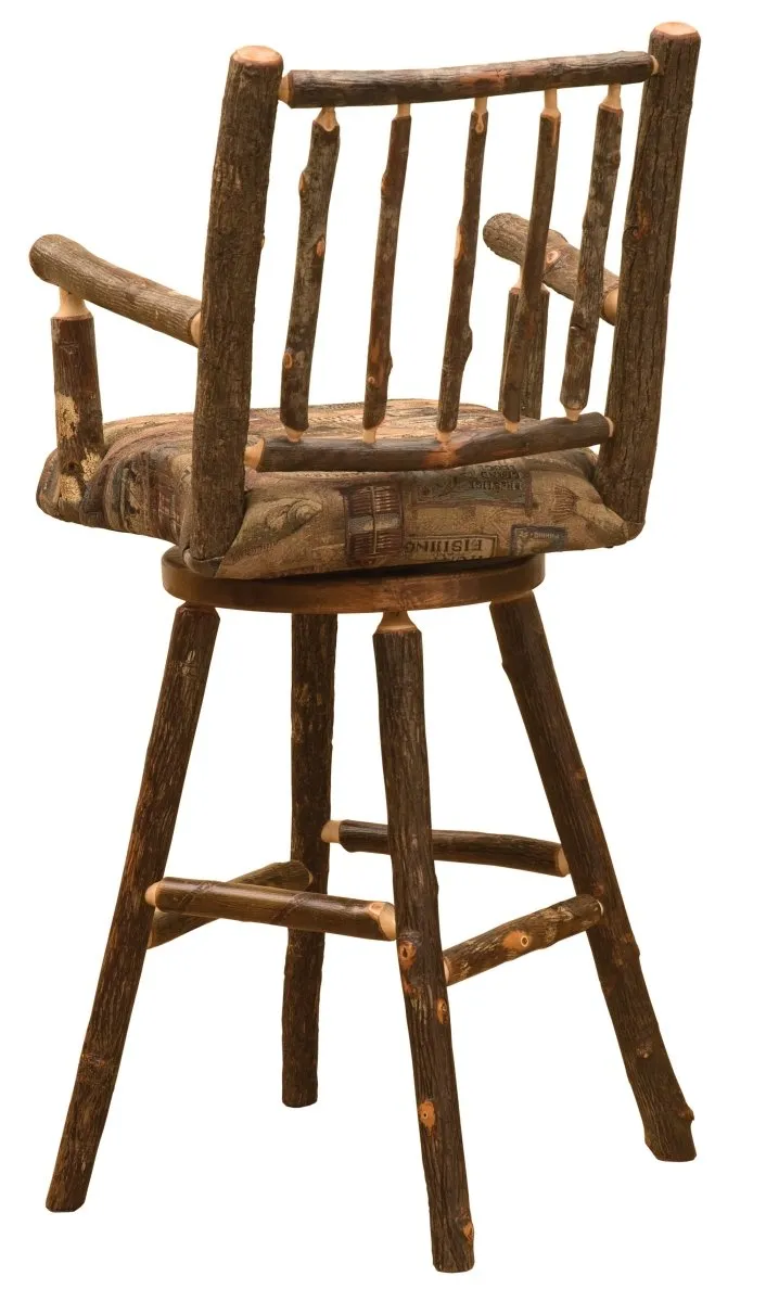 Hickory Log 24" Swivel Barstool w/Arms