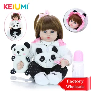 KEIUMI Wholesale 18'' Newborn Silicone Menina Reborn Baby Doll Cute Panda Cartoon Bebê Children's Day Gifts with 3 pcs Hair Clip