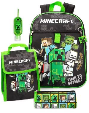 Minecraft Back Pack Set 4 Piece Printed Boys Black 4 Piece Backpack Set