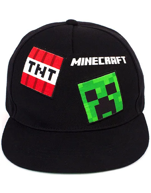 Minecraft Cap For Boys TNT Green Creeper Snapback Hat - Black