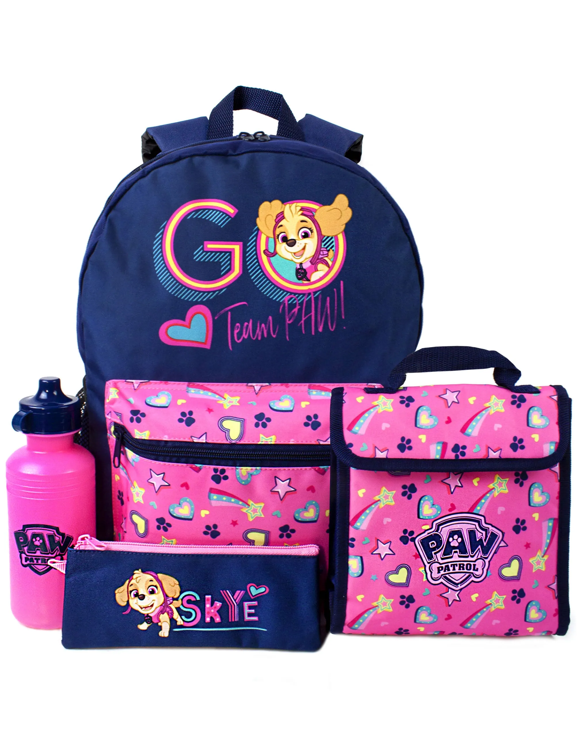 PAW Patrol 4 Piece Backpack, Lunch bag, Pencil Case & Bottle Set for Girls