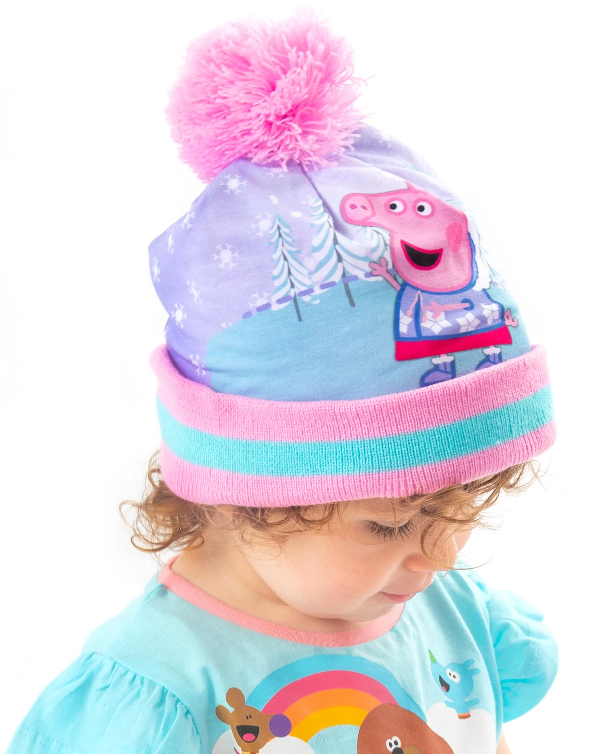 Peppa Pig Pom Pom Kids Winter Woolly Girls Pink Hat