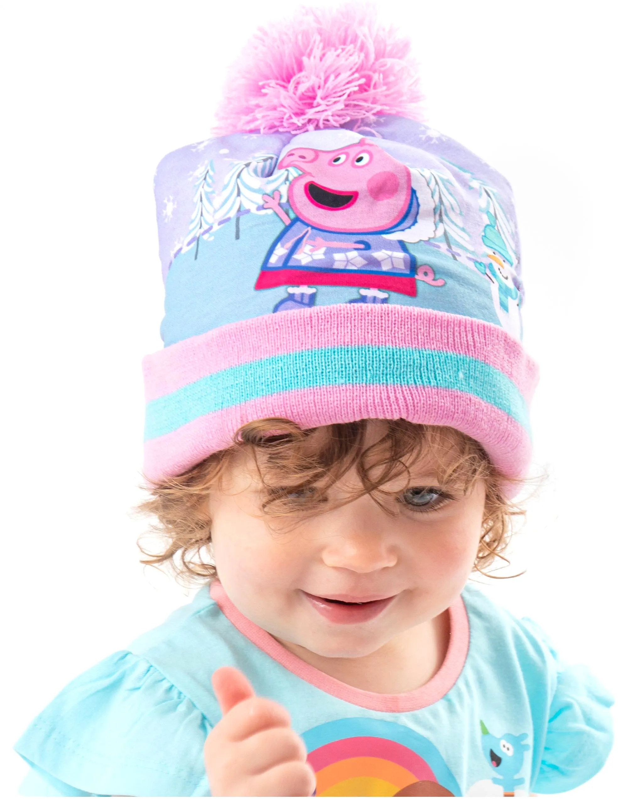 Peppa Pig Pom Pom Kids Winter Woolly Girls Pink Hat