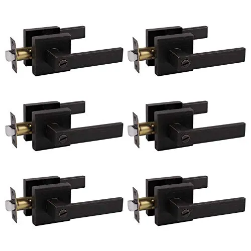 Probrico Oil Rubbed Bronze Privacy Door Levers Heavy Duty Lockset for Interior Bedroom/Bathroom, Flat Square Universal Handing Handlesets/Leversets, 6 Pack