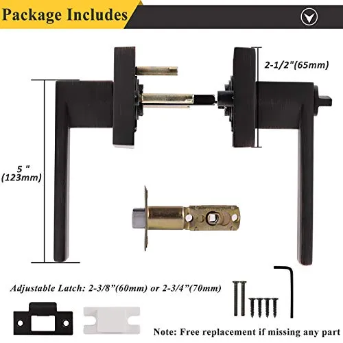 Probrico Oil Rubbed Bronze Privacy Door Levers Heavy Duty Lockset for Interior Bedroom/Bathroom, Flat Square Universal Handing Handlesets/Leversets, 6 Pack