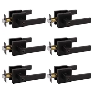 Probrico Oil Rubbed Bronze Privacy Door Levers Heavy Duty Lockset for Interior Bedroom/Bathroom, Flat Square Universal Handing Handlesets/Leversets, 6 Pack