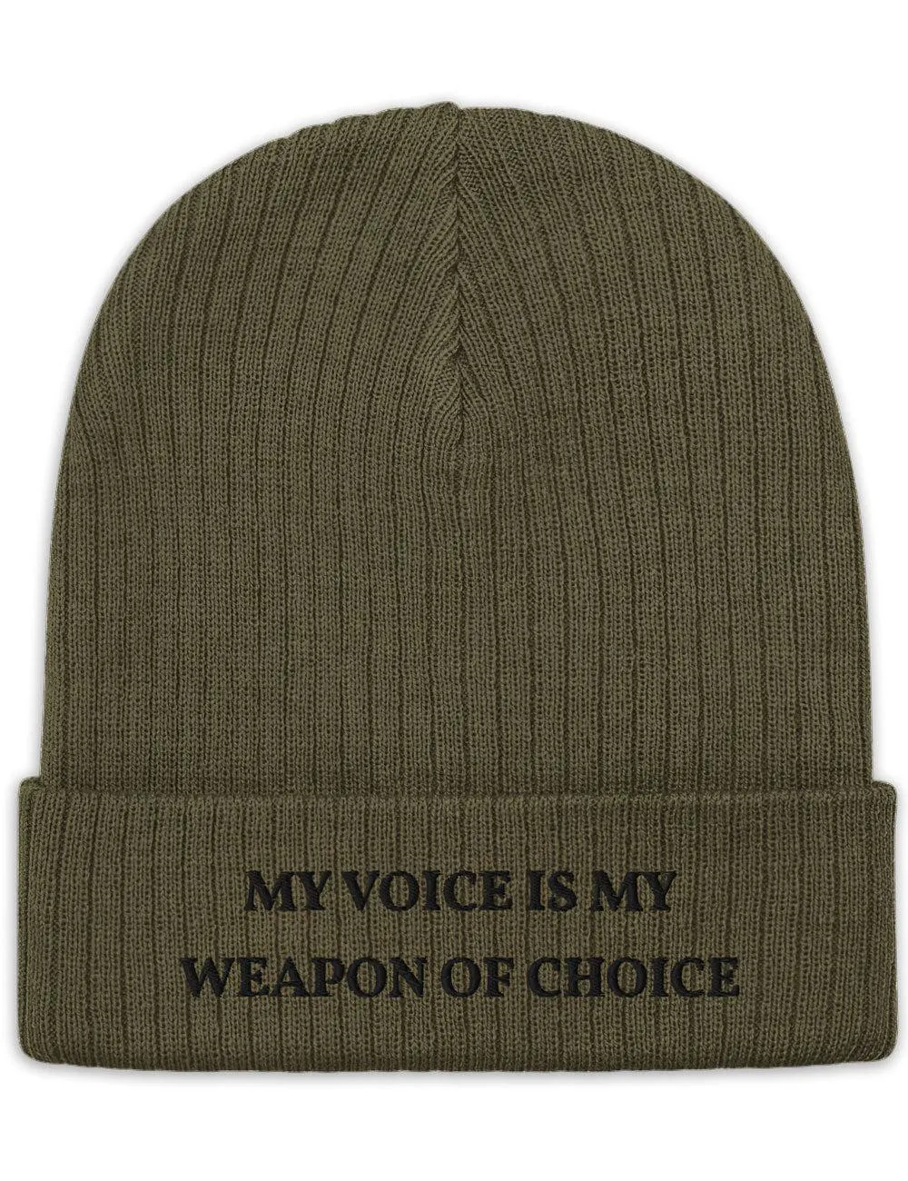 "Weapon of Choice" Ribbed Knit Embroidered Beanie