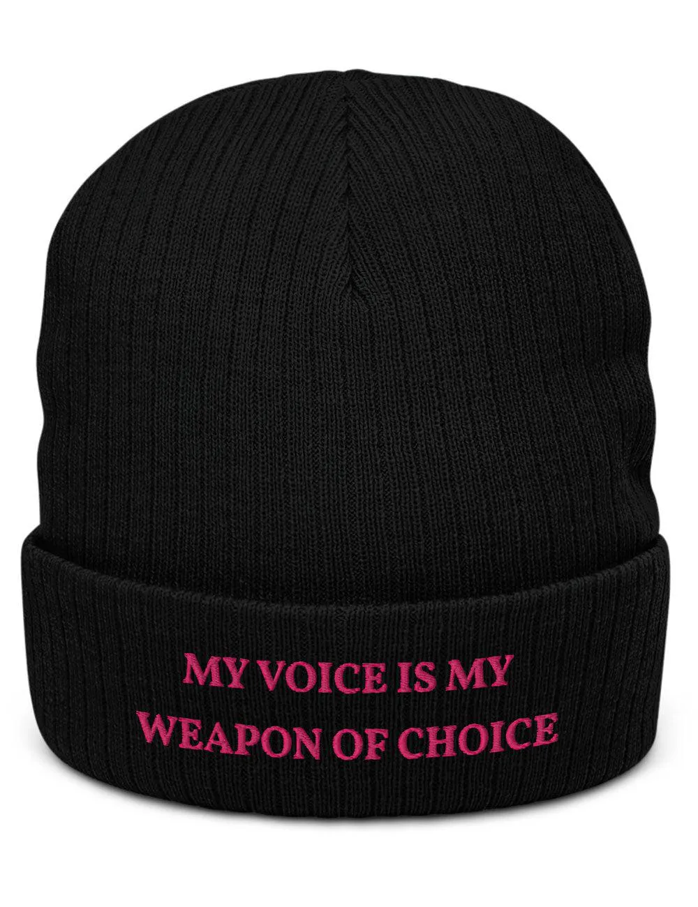 "Weapon of Choice" Ribbed Knit Embroidered Beanie