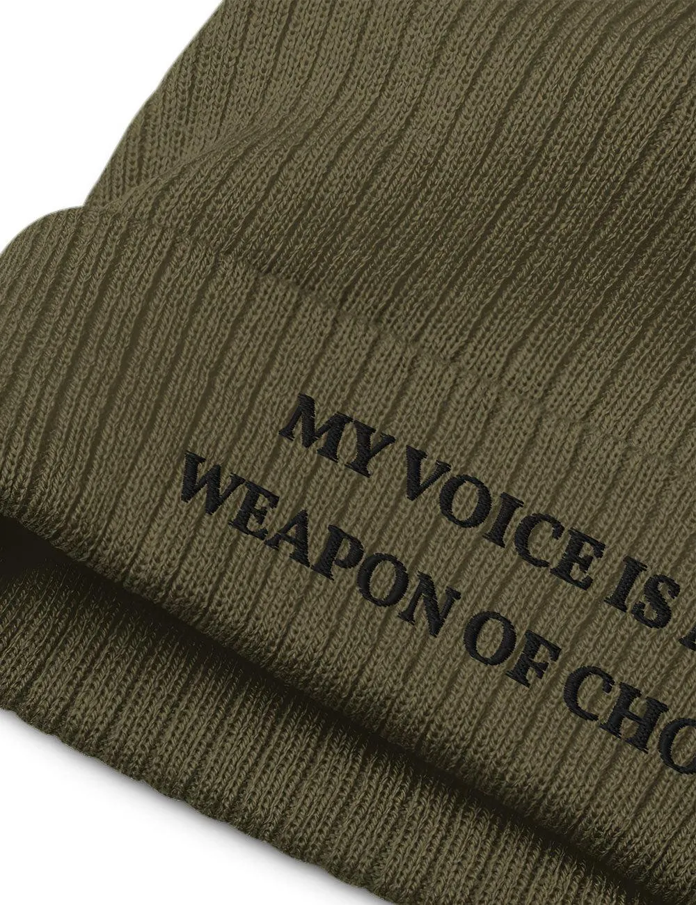 "Weapon of Choice" Ribbed Knit Embroidered Beanie