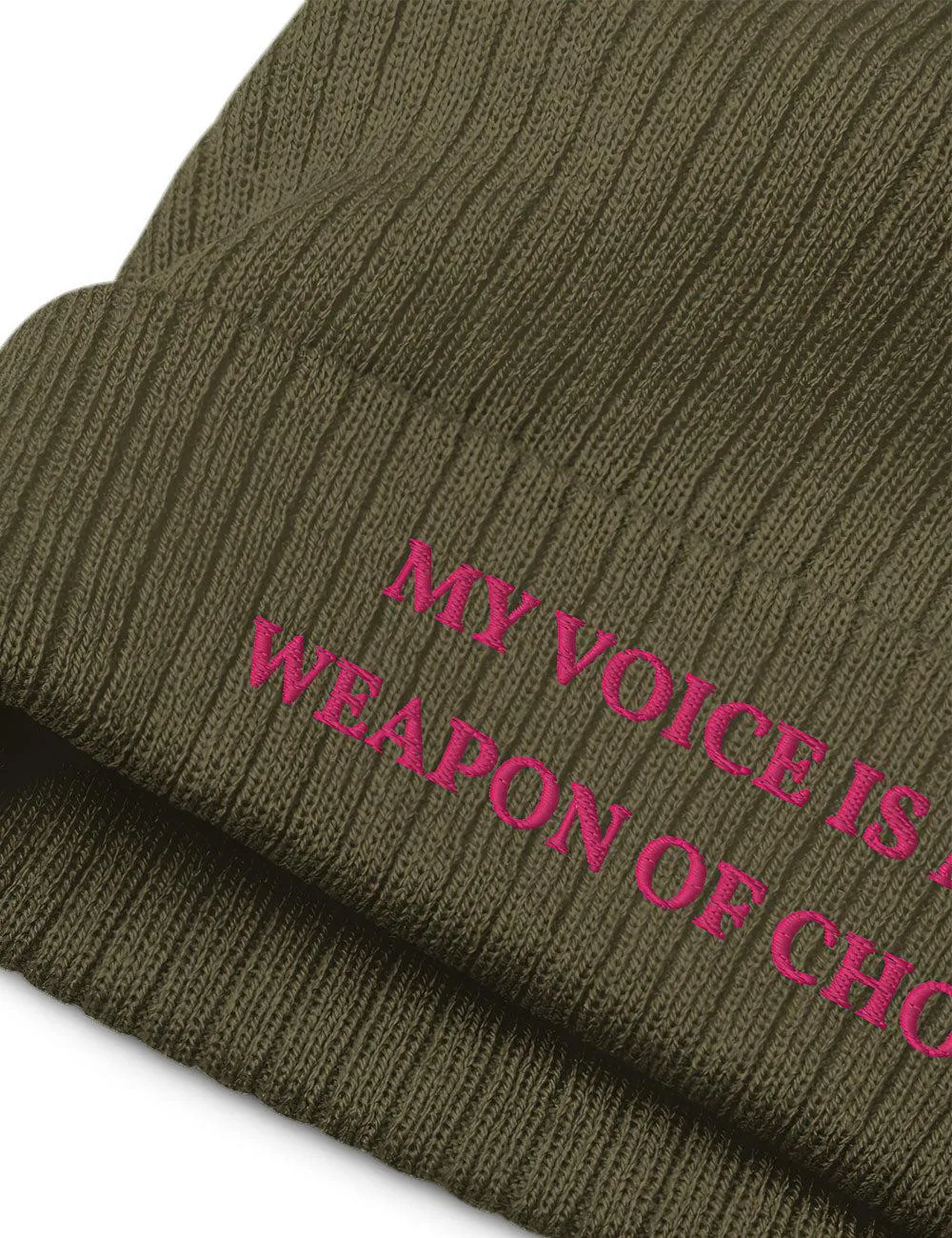 "Weapon of Choice" Ribbed Knit Embroidered Beanie