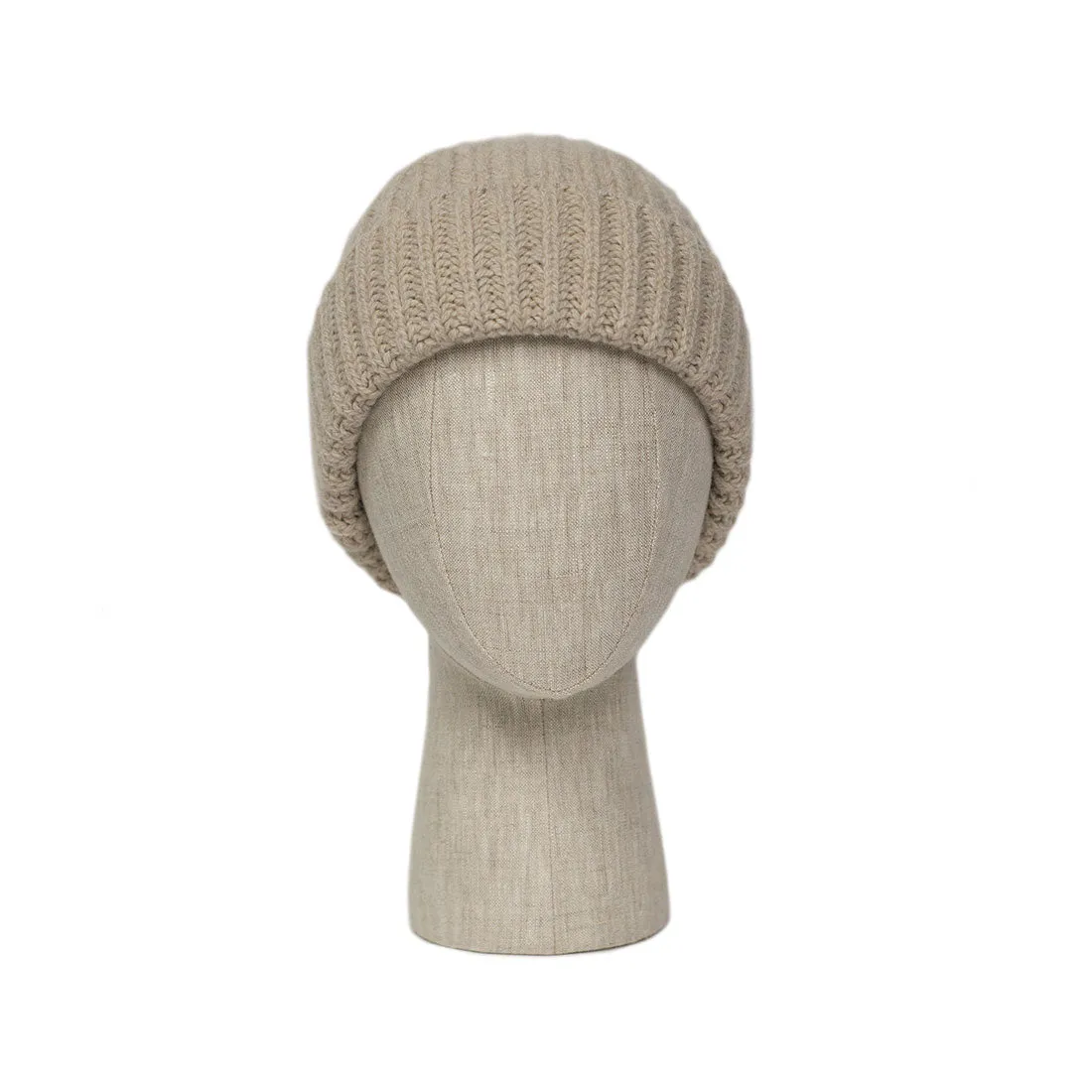 Sabbia light beige classic ribbed fisherman merino wool hat (restock)