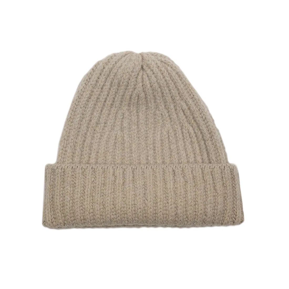 Sabbia light beige classic ribbed fisherman merino wool hat (restock)