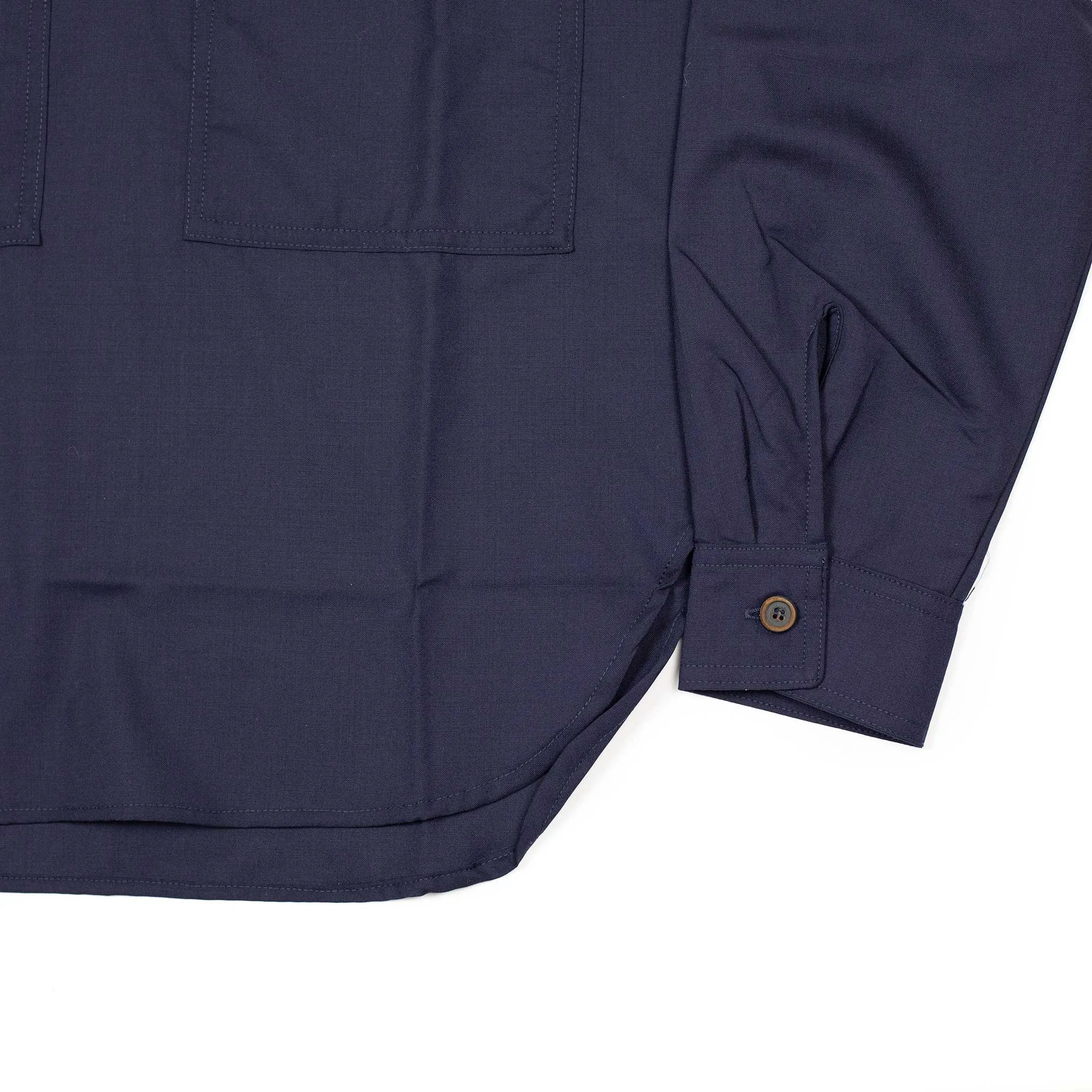 Vintage popover zip shirt in dark navy Italian tropical wool