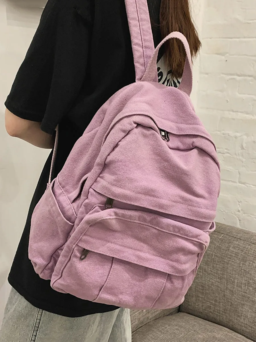 Women Casual Solid Canvas Large Capacity Backpack